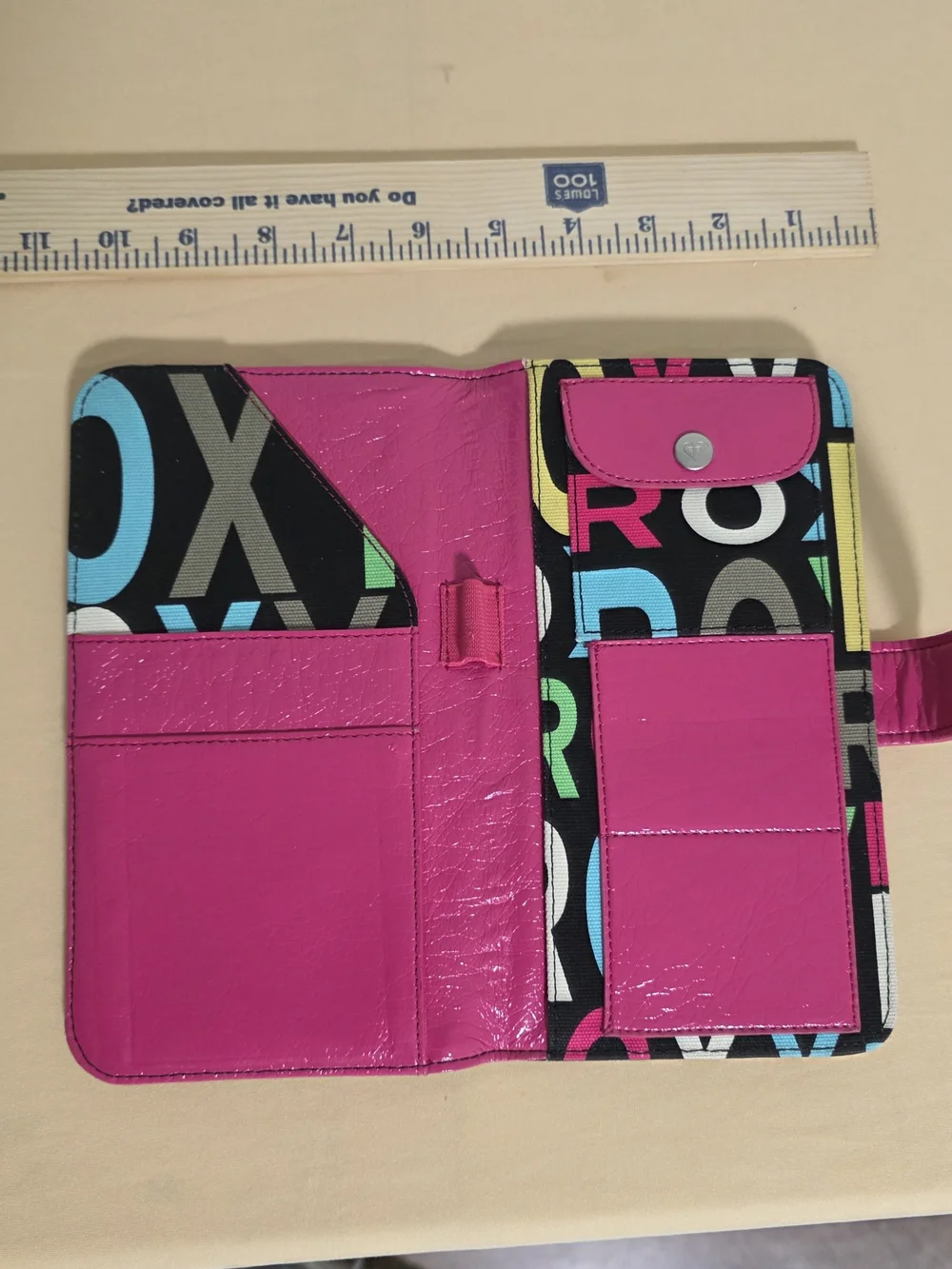 Roxy Black & Blue Patterned Wallet Clutch with Pink Trim